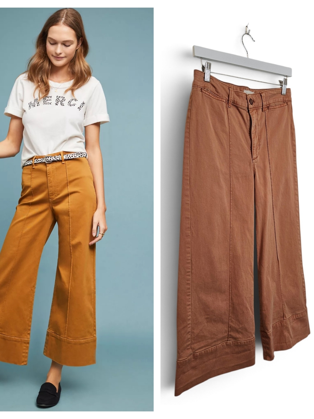 Anthropologie Pintucked Chino Trousers Size 4 Wide Leg Cropped Pants Honey Ochre